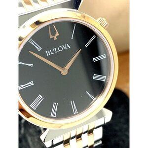 Bulova Women's Watch 98L265 Regatta Quartz Black Dial Two Tone Rose Gold Silver